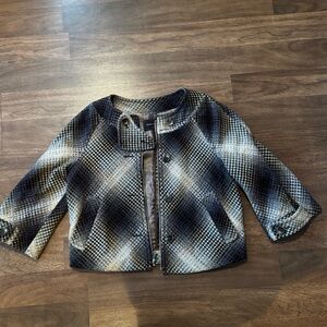 BCBG Collarless Brown and Tan Woven Patterned Jacket/Blazer - Size Medium